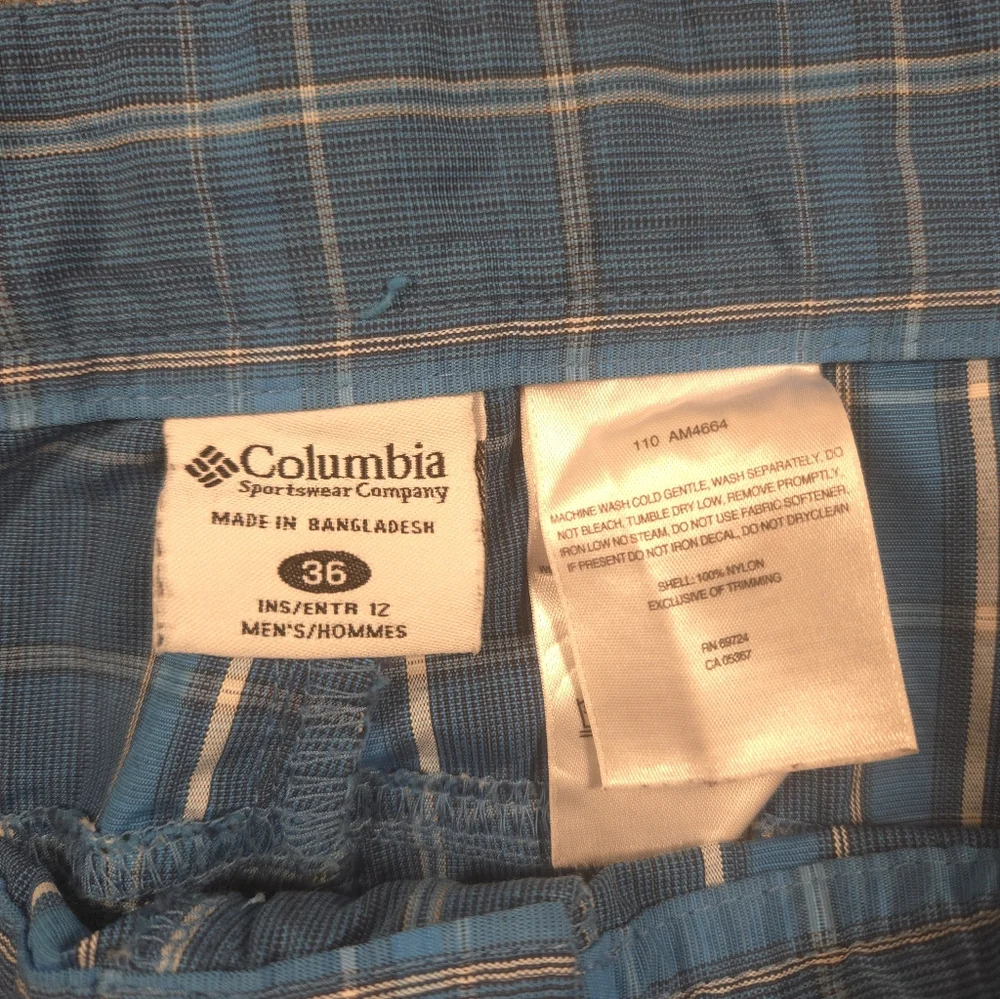 Columbia PFG Men's Blue Plaid Omni-Shield‎ Cargo/Hybrid Shorts Size 36